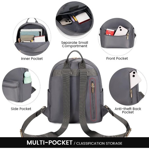 Women Dark Gray Nylon Light Weight Small Waterproof Mini Backpack main image 8